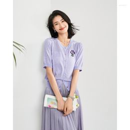 Casual Dresses Temperament Embroidered Knit Shirt Summer Korean Version Reducing Age Slimming Short Sleeved T-shirt Small Ice