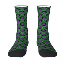 Men's Socks Green Purple Abstract Pattern Harajuku Super Soft Stockings All Season Long Accessories For Unisex Gifts