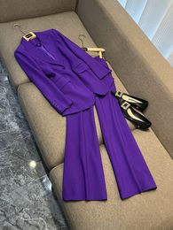 2023 Autumn Purple Solid Colour Two Piece Pants Sets Long Sleeve Notched-Lapel Single-Button Blazers Top & Long Pants Suits Set Two Piece Suits O3G290110