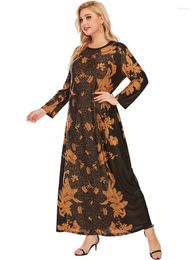Plus Size Dresses Dress Woman Autumn Winter Long Sleeve Retro Floral Vintage Loose Oversized Dubai Abaya Turkey Islamic Clothing