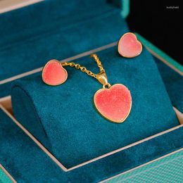 Pendant Necklaces Exquisite Fashion Earrings Necklace Set Love Heart Jewelry Female Candy Gradient Color Change Sweet Stud Accessories