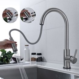 Kitchen Faucets Removable Stainless Steel Pull Out Mixer Tap Sprayer Head Single Handle 2 Function 360° Faucet For Sink 230829