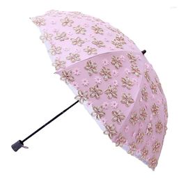 Umbrellas Retro Lace Embroidery Umbrella Black Coating Parasol UV Sun Protection Double Folding Women's Rain Wedding