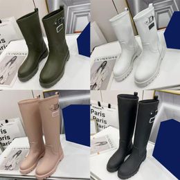 fashion buckle studs engraved letter print Rain boot shoe Women TERRITORY flat half boots top designer shoes ladies winter booties 59Dl#