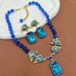 Necklace Earrings Set Mediaeval Rose Flower Fringe Combination Of Blue Ocean Series