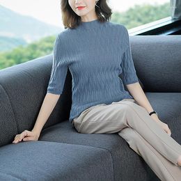 Women's Sweaters Wool Tee 2023 Spring Sweater Blouse Elegant Ladies Elastic Pure T-Shirts Half Sleeve Female Knit Wear Tops