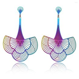 Dangle Earrings Shining Color Sector Stainless Steel Dangling Long For Women Classic Cutout Pendant Metal Drop