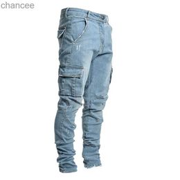 Men Denim Jeans Multi Casual Cotton Pants Trousers Pocket Cargo New Fashion Pencil Side Pockets s HKD230829