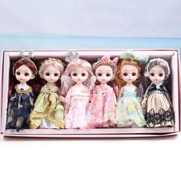 Dolls 6pcs 16cm Doll Set Gift Box 13 Movable Joints 3D Eyes BJD Girl Dress Up DIY Toy Fashion Dress Clothes Bjd Dolls Children's Gifts 230829