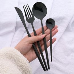Dinnerware Sets 24Pcs Black Mirror Set Stainless Steel Flatware Tableware Cutlery Western Knife Fork Spoon Silverware Kitchen