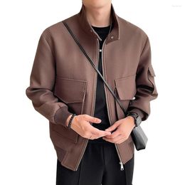 Men's Jackets Autumn Stand Collar 3D Pocket Jacket Korean Streetwear Fashion Loose Causal Vintage Small Cargo Male Coat Outerwear