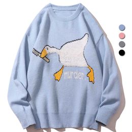 Men's Sweaters Cartoon Print Sweater Men Harajuku Goose Knitted Pullover Casual Oneck Duck Top Hip Hop Streetwear Loose Jumper Couple Knitwear 230828