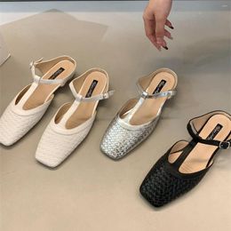 Slippers Bailamos Women Slip On Female Flat Sandal Shoes Square Toe Mules Ladies Chequered Beach Slides