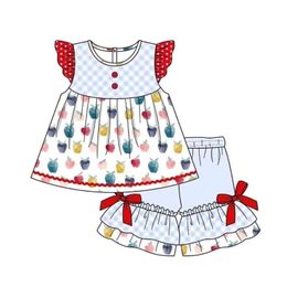 Clothing Sets Back to School Summer Boutique Girls Cute Children s Wear Apple Print Sleeveless Top Shorts 2 Piece Set 230828