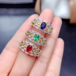 Cluster Rings Natural Ruby Sapphire Emerald Ring Solid 925 Silver 4mm 5mm Jewellery Side Gemstone