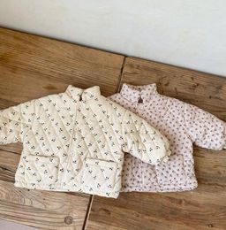 Jackets 2023 Wholesale Girls Boys Floral Thicken Coat Winter Cotton Full Sleeve Kids Jacket 1-7 Years A976