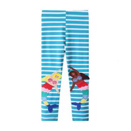 Leggings Tights Jumping Metres Girls Blue Pants Mermaid Embroidery Autumn Spring Full Length Kids Trousers Stripe Toddler Pencil 230828