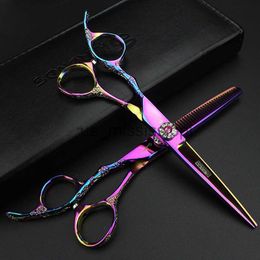 Scissors Shears Sharonds Japan 440c Professional Hairdressing Left Hand Scissors 6 Inch Purple Salon Barber Shop Thinning Scissors Set x0829