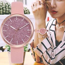 Wristwatches Simple Scale Gypsophila Quartz Watch Ladies Leather Belt Fashion Casual All-match Wrist Watches For Women Reloj De Mujer