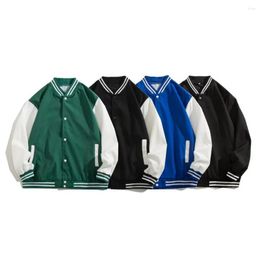 Men's Jackets Sporty Striped Jacket Hip-hop Style Contrast Colour Stand Collar Baseball Coat Stylish Spring/fall Streetwear