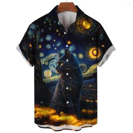 Men's Casual Shirts Hawaiian Short Sleeved Top Oil Painting Animal Printing 3d Summer Clothing Lapel Mens T -Shirt Personalized Oversized