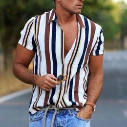 Men's Casual Shirts 2023 Summer Button Down Slim Fit Men Striped Korean Short Sleeve Shirt Fashion Mens Designer Clothes Chemise