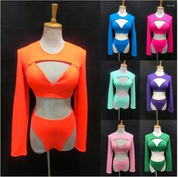 Stage Wear Multi-Colors Bikini Nightclub Gogo Dance Costume Long Sleeve Tops Pole Outfit Dj Dancer Clubwear Jazz Dancewar