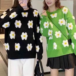 Women's Sweaters 2023 Sweater Women Sunflower Flowers Autumn And Winter Outer Wear Thickened Wild Round Neck Pullover Loose Knitted