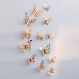 Wall Stickers 12Pcs 3D Hollow Butterfly Sticker For Home Decoration DIY Kids Rooms Party Wedding Decor Fridge 230829