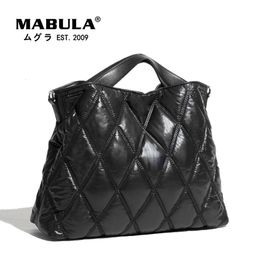 Evening Bags MABULA Simple Stylish Women Quilted Satchels Handbags Nylon Feather Down Padded Crossbody Bag Large Winter Pillow Work Purses 230828