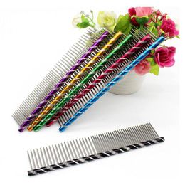 Frame 10pcs/lot 19cm/16cm Pet Dog Comb Bright Multicolored Stripe Grooming Comb for Shaggy Cat Dogs Barber Grooming Tool