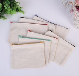 Storage Bags Blank Canvas Zipper Pencil Cases Pen Pouches Cotton Cosmetic Makeup Mobile Phone Clutch Bag Organiser Wholesale