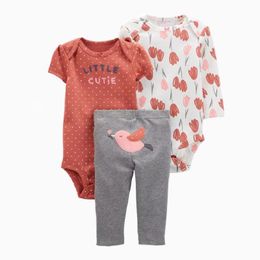 Sets Newborn Baby Girl Cartoon Clothes Set Long Sleeve Oneck Rompers+dot Pants Toddler Boy 3pcs Outfits Infant Clothing 2022 624m