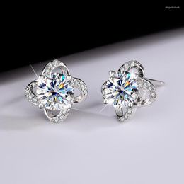 Stud Earrings S925 Sterling Silver Authentic Moissanite Four-Leaf Clover Simple And Elegant Style A Distinctive Ear Jewellery Gift