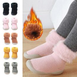 First Walkers Winter Kids Toddler Shoes Socks Baby Boys Girls Solid Warm Knit Soft Sole Rubber Non-slip Slipper Stocking Zapatos