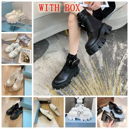 With Box P Parda Prad Shoe Monolith polish Leather Nylon pouch Ankle Combat Boots platform Wedges laceup round Toe block heels Flat booties chunky luxury designe JG0U