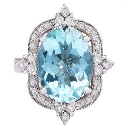 Cluster Rings Topaz Blue Crystal Ring European And American Luxury Micro-inlaid Party Accessories