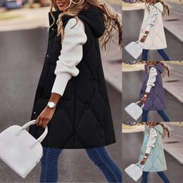 Women's Vests Long Warm Coat Vest With Hood Winter Sleeveless Cotton Down Waistcoat Quilted Jacket Outwear 2023 L6