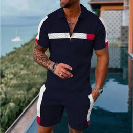 Men's Tracksuits Summer Fashion Sportswear Suit Printed Polo Shirt Slim T-Shirt Jogging Zipper Two-Piece Set