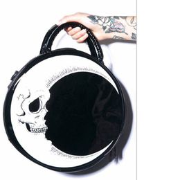 Evening Bags JIEROTYX Women Lady Girl Punk Dark Skull Head Thunder Flash Printed Gothic Cross Body MOON Messenger Bag Round Handbag Harajuku 230829