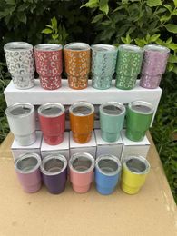 3oz Leopard Printing Shot Glass Blank Tumblers With Straw Stainless Steel Water Bottles Double Wall Insulated Cups Mugs 829