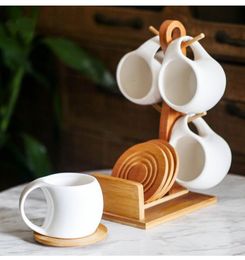 Mugs 17pcs Tea Cup Set 200ml White Bone Porcelain Coffee with Wooden Tray Delicate Mug English Ceramic cups 230829