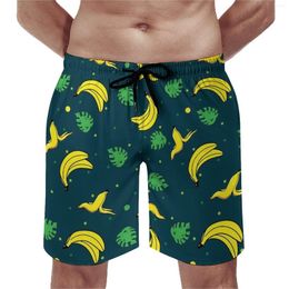 Men's Shorts Board Banana Print Cute Beach Trunks Green Leaves Men Quick Drying Sports Fitness Plus Size Short Pants
