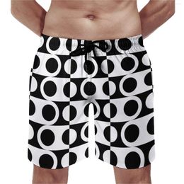 Men's Shorts Summer Board Black White Two Tone Running Retro Modern Mod Beach Hawaii Quick Drying Swimming Trunks Plus Size