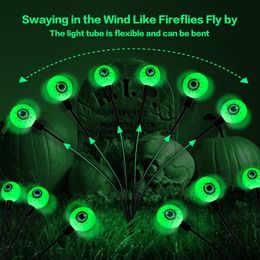 Scary Eyeballs Solar Garden Lights Halloween Decorations Outdoor Swaying Firefly with 6LED 8LED 10lLED 12LED Purple Spooky Lights