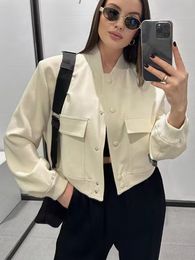 Women's Two Piece Pants TRAF Women Solid Pilot Jacket Sets Spring Fashion Pockets Hidden Breasted Coats Front Zipper Half Shorts Streetwear 230829