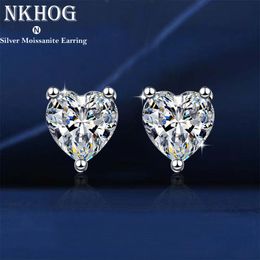 Ear Cuff Heart Earrings D Colour VVS1 Lab Diamond Platinum Plated Sterling Silver Stud Earring Women Fine Jewellery 230828