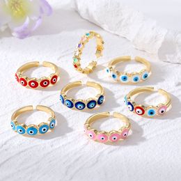 Fashion Evil Eye Beads Finger Ring For Women Men Couple Colourful Lucky Turkish Blue Eye Adjustable Party Wedding Jewellery