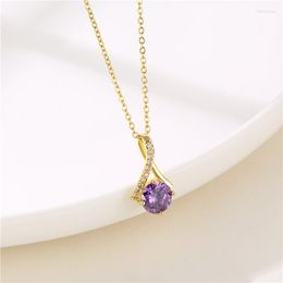 Pendant Necklaces Light Luxury Purple Zircon Crystal For Women Korean Fashion Stainless Steel Jewellery Female Clavicle Chain