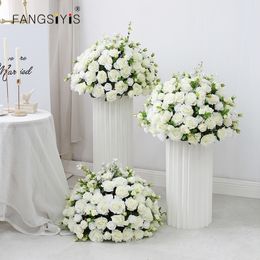 Decorative Flowers Wreaths 35/40/50/60cm Large White Rose Hydrangea Artificial Flower Ball Wedding Table Centerpiece Floral Ball Party Stage Deco Props 230828